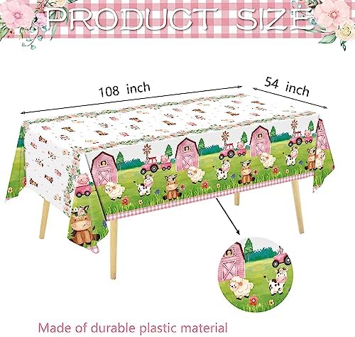 Oigco 3Pcs Farm Animal Tablecloth for Birthday Party Decorations
