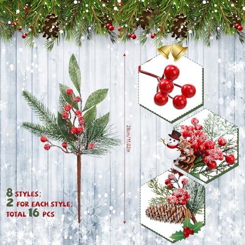 Cindeer 16 Piece Christmas Artificial Pine Picks Set