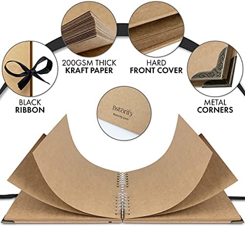 Bstorify Scrapbook Album 60 Pages 8x8 Brown Kraft Paper