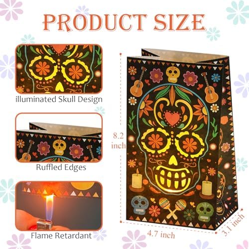 30 Pcs Dia De Los Muertos Luminary Bags for Halloween and Mexican Fiesta Decor
