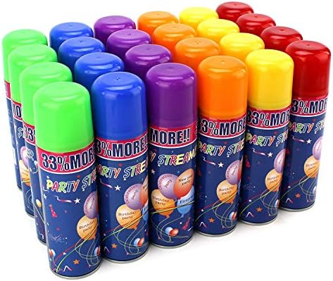 24 Pc Fun Party Streamer Spray String Can Set for Kids