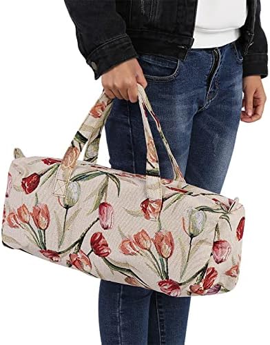 Rose Jacquard Knitting Tote Bag with Large Capacity