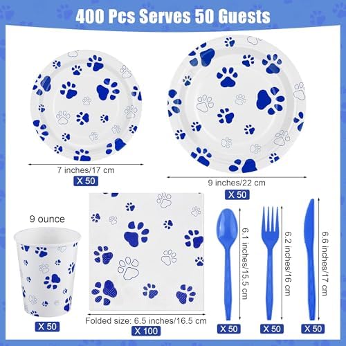 400 Piece Blue Paw Disposable Party Set for Puppies