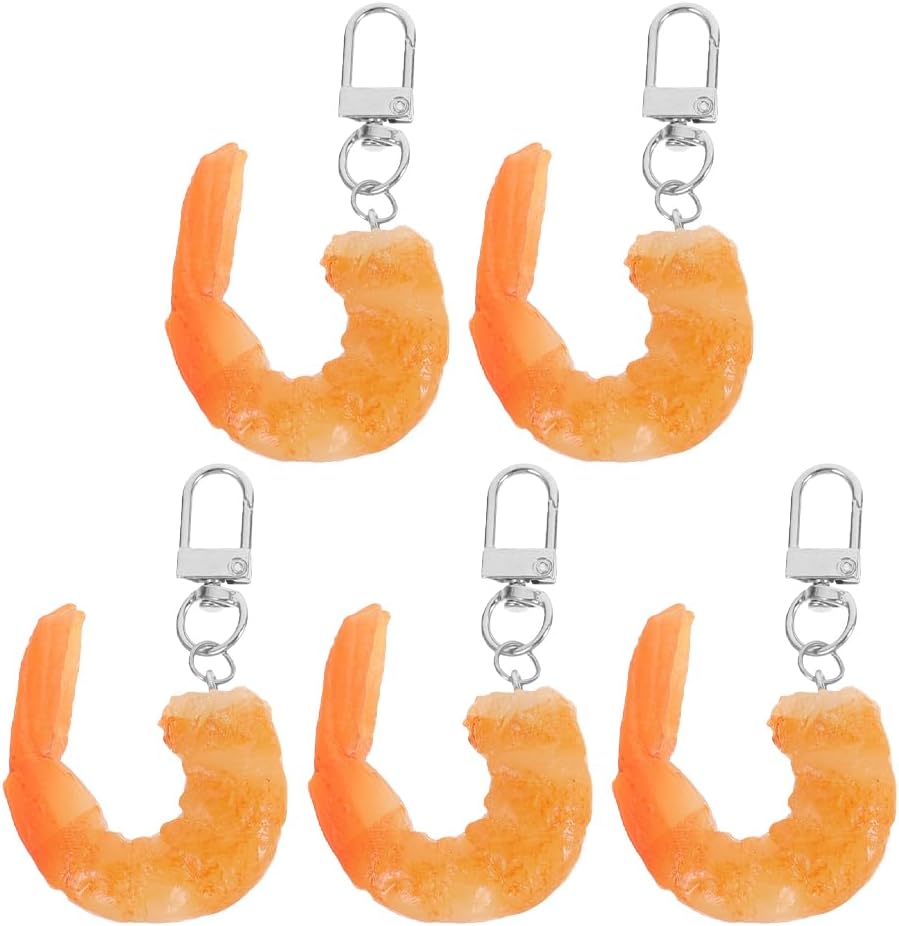 LUOZZY 20 Pcs Orange Artificial Shrimp Keychain