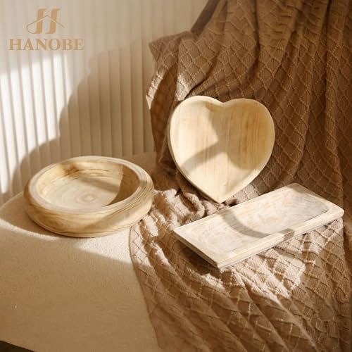 Hanobe Decorative Wood Dough Bowl Rustic Unfinished Natural Table Centerpiece Candle Holder