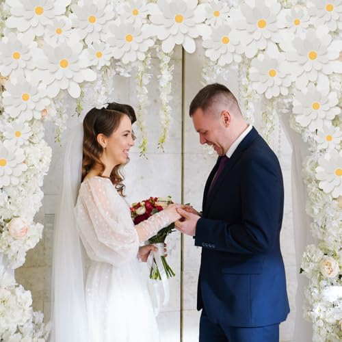 MotiMind 18 Pcs 3D Paper Flowers for Bulletin Board Decorations White Color