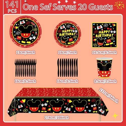 161Pcs Cartoon Mouse Party Decorations Tableware Set