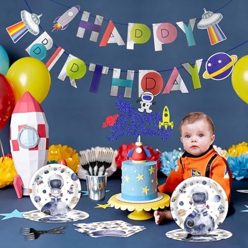 96 Pcs Space Themed Plates and Napkins for Parties