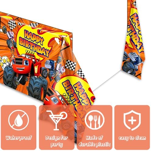 2Pcs Blaze and The Monster Tablecloth for Birthday Party and Baby Shower