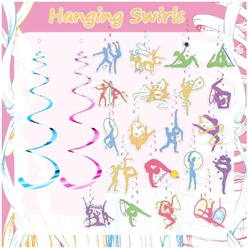 20 Pcs Gymnastics Hanging Streamers with Double Sided Print for Birthday Party Decor