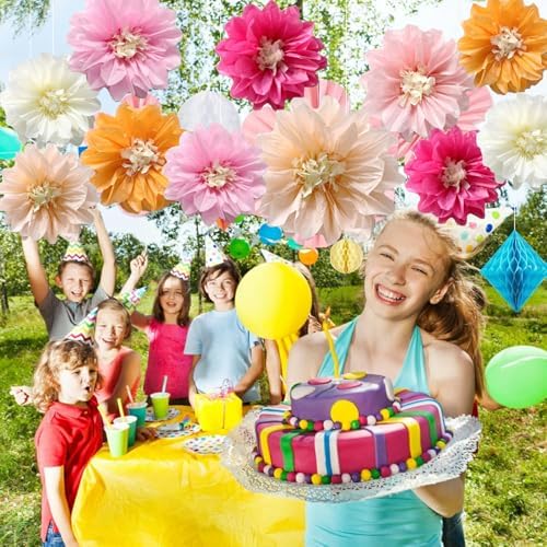 12pcs White Paper Flowers Pom Poms Decorations DIY Art Craft for Wedding Party Birthday Baby Shower