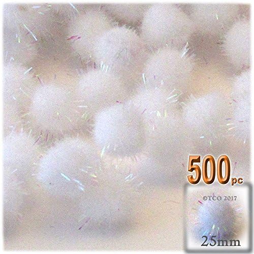 The Crafts Outlet Chenille Sparkly Pom Poms Clear Porcupine 25mm 500pc White
