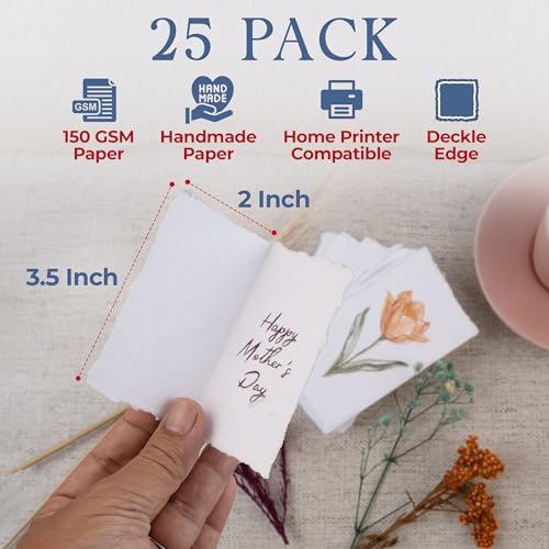 Wanderings Handmade Deckle Edge Paper - 25-Pack - 35 x 2 - 150 GSM - Textured Cotton