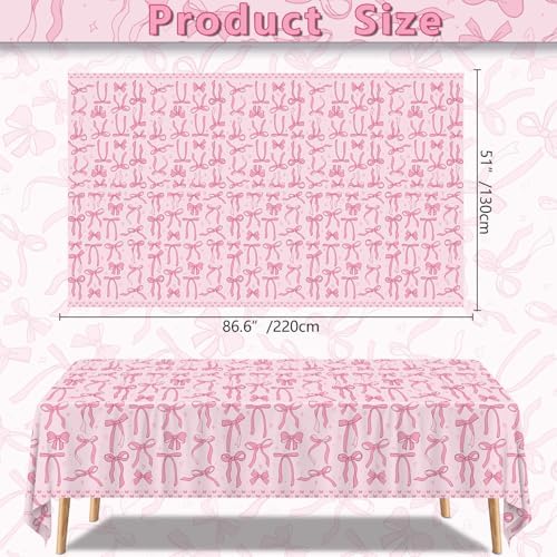 4 Pcs Pink Bow Tablecloths 51x86 Inches Romantic Wedding Decor