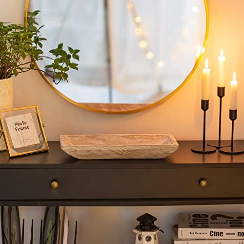 Hanobe Decorative Wood Dough Bowl Rustic Unfinished Natural Table Centerpiece Candle Holder