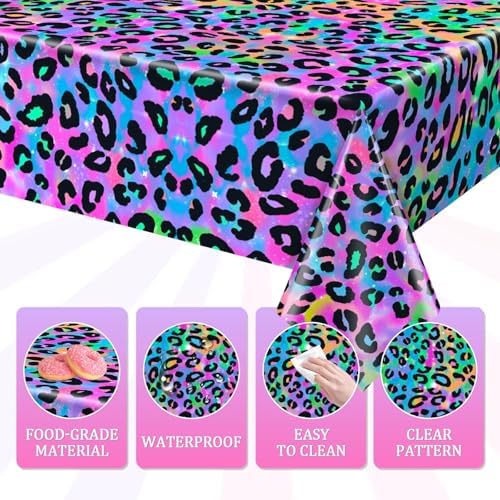 3 Pcs Neon Rainbow Leopard Tablecloth for Birthday Party Supplies