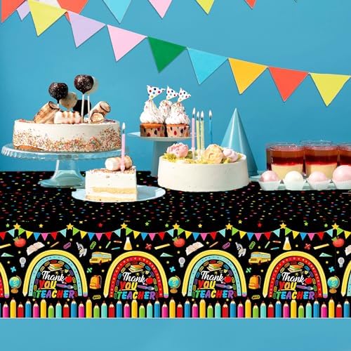 2PCS Thank You Teacher Tablecloths 87x51 Plastic Covers for School Events