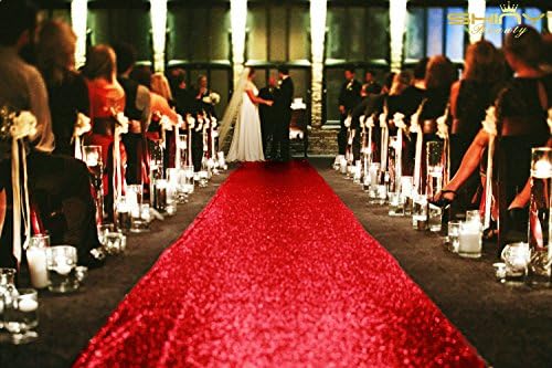ShinyBeauty Red Sequin Aisle Runner 2FTx15FT