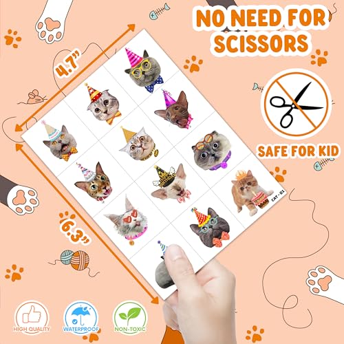 96PCS Cat Pet Animal Paw Temporary Tattoos for Kids