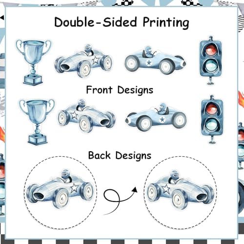 Funmemoir Blue Race Car Streamers - 24 Piece Set with Double Sided Print