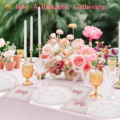 60PCS Pink Bow Party Supplies Set for 20 Guests
