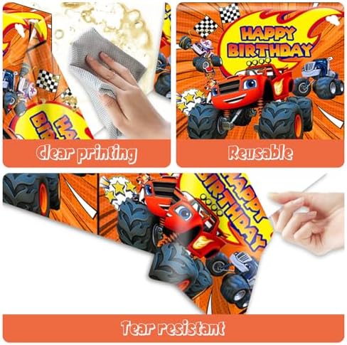 2Pcs Blaze and The Monster Tablecloth for Birthday Party and Baby Shower