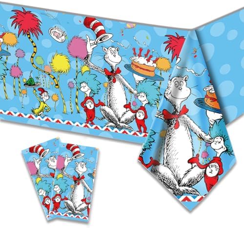 We1Fit 2Pack Dr Seuss Party Table Covers - Super Kitties 43 x 79 Inches