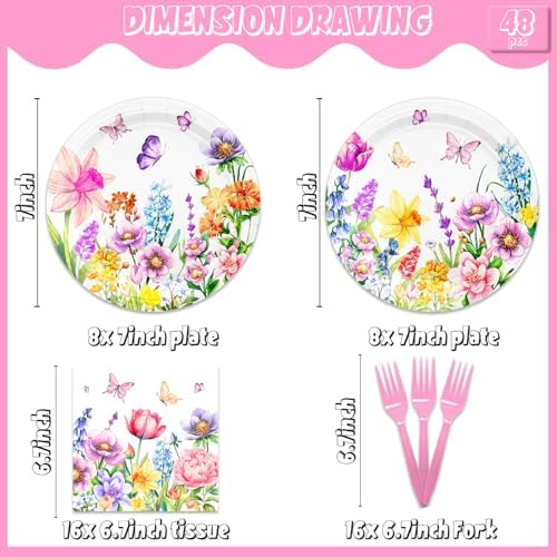 48Pcs Wild Floral Paper Plates Set for Party Decorations