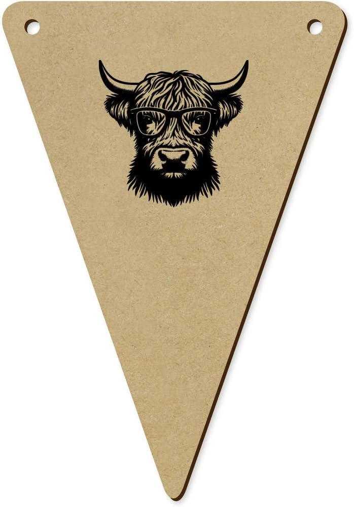 Azeeda 5pcs Highland Cow Wearing Glasses Wooden Bunting Flags