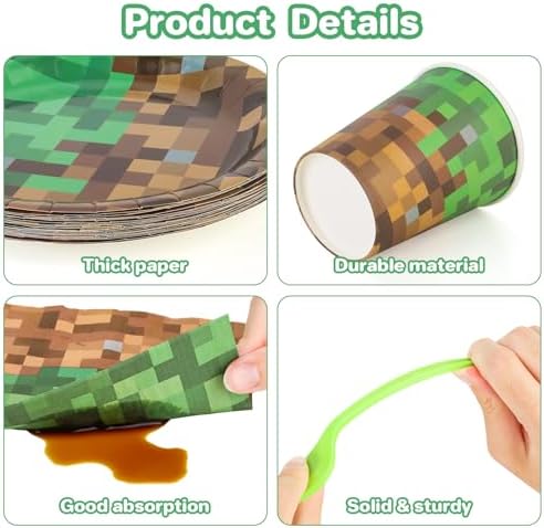 Pixel Gaming Party Supplies Set 100 PCS for 20 Guests