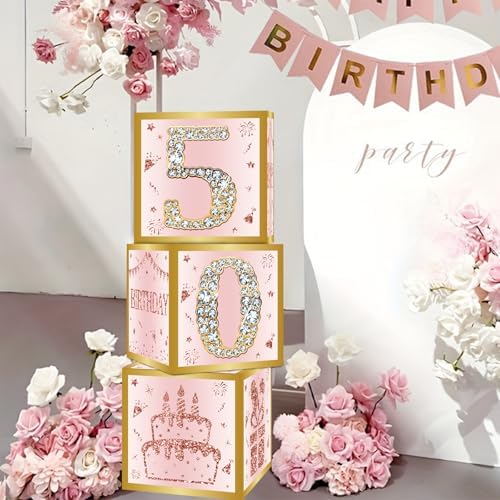 Birthday Decorations Boxes With 0-9 Numbers 3PCS Pink Rose Gold Happy Birthday Balloons Boxes