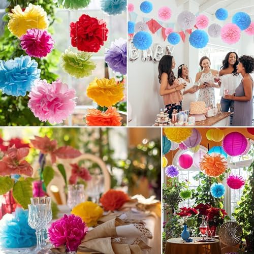 Qimoo 20pcs Coffee Paper Pom Poms Decorations
