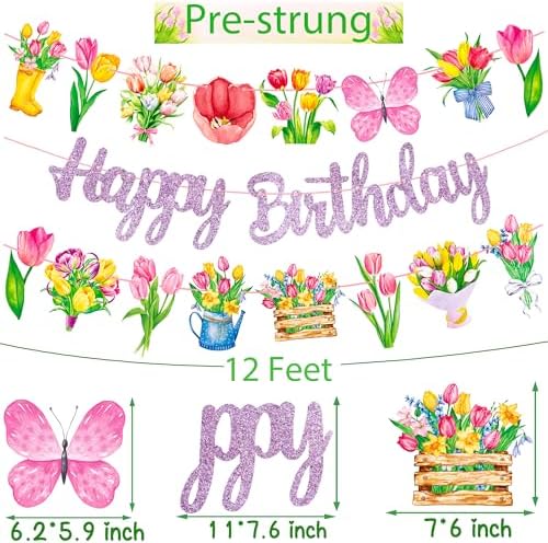 Tulip Birthday Banners 3Pcs Spring Floral Decorations