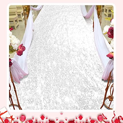Irenare Glitter Sequin Aisle Runner Rug 2x15 Feet White