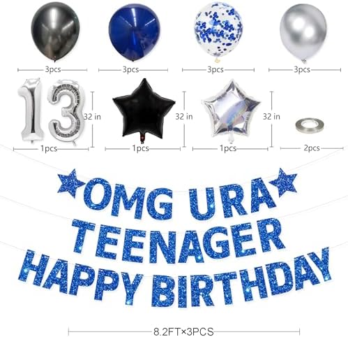 Navy Blue Teenager 13th Birthday Banner Decorations Set