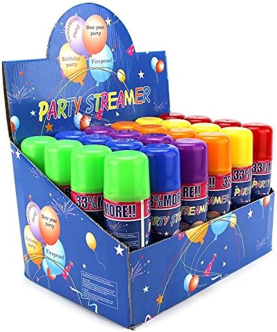 24 Pack Party Streamer Spray String Can for Kids Events