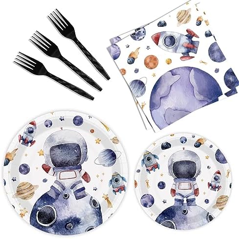96 Pcs Space Themed Plates and Napkins for Parties
