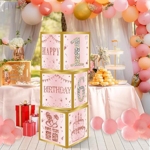 Birthday Decorations Boxes With 0-9 Numbers 3PCS Pink Rose Gold Happy Birthday Balloons Boxes