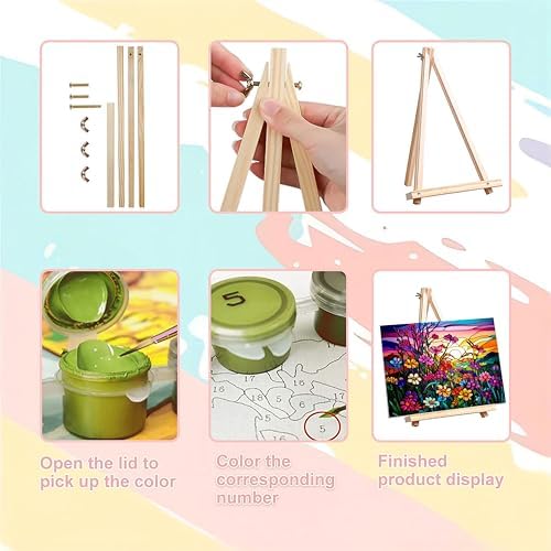 Adults Paint by Numbers Framed Canvas with Wooden Easel Kit