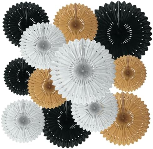18 Pcs Black Paper Fans for Home Decor and Party Supplies