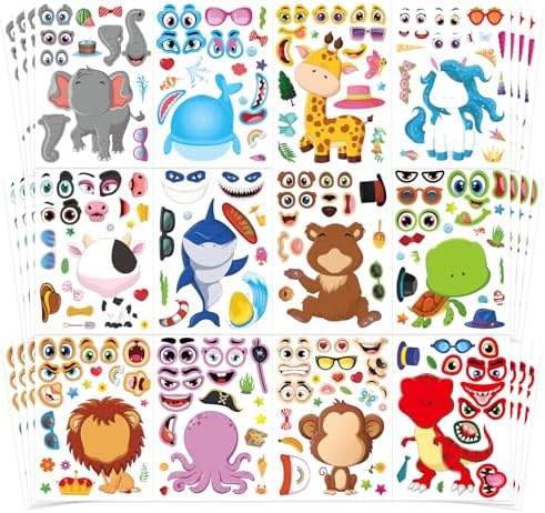 DUJAA 48 Sheets Animal Face Stickers for Kids