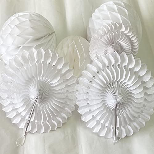 Yangeey 12pcs White Honeycomb Ball Fans for Party Decorations