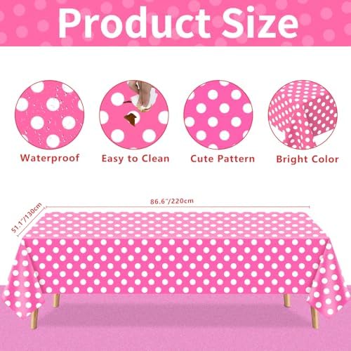 4 Pack Pink White Polka Dots Rectangular Tablecloths for Parties and Home Use
