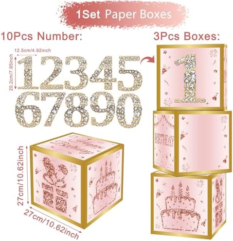Birthday Decorations Boxes With 0-9 Numbers 3PCS Pink Rose Gold Happy Birthday Balloons Boxes