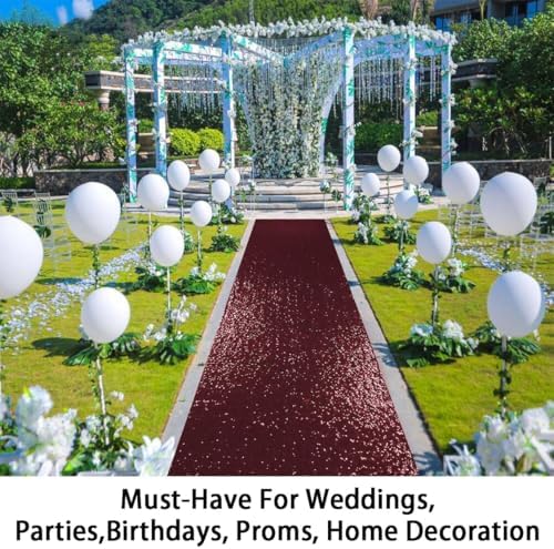 ShinyBeauty Sequin Aisle Runner Rug 4x15FT Sparkly Burgundy Carpet for Wedding and Party Decor