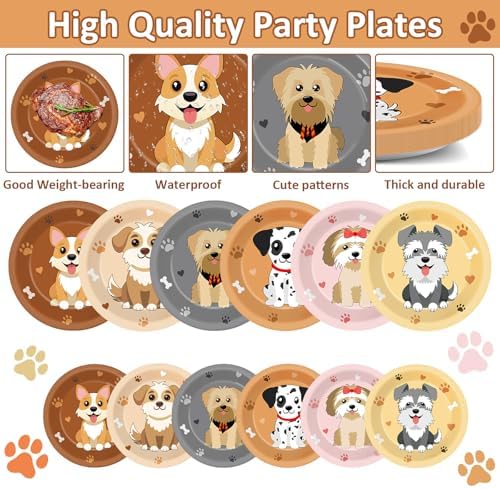 96Pcs Dog Party Supplies Puppy Themed Plates Napkins Forks