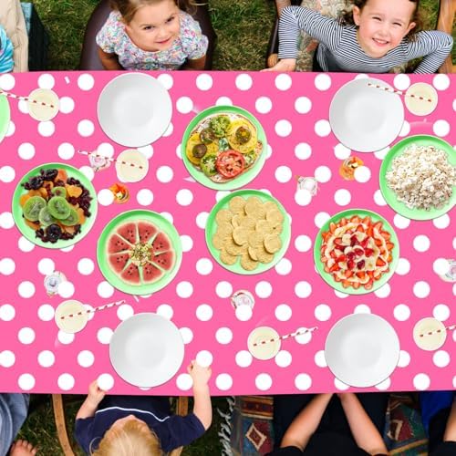 4 Pack Pink White Polka Dots Rectangular Tablecloths for Parties and Home Use