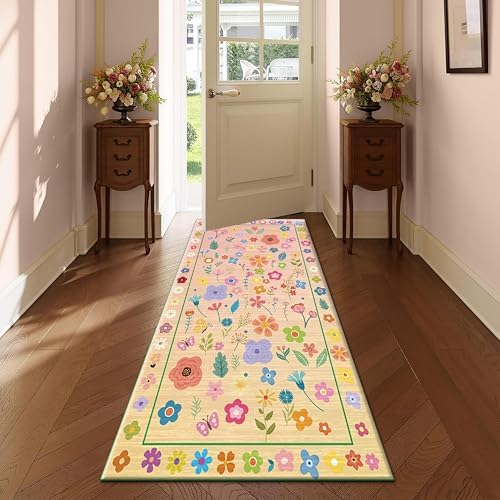 XiaYun Spring Bohemian Floral Runner Rug 33x10ft Pale Pink