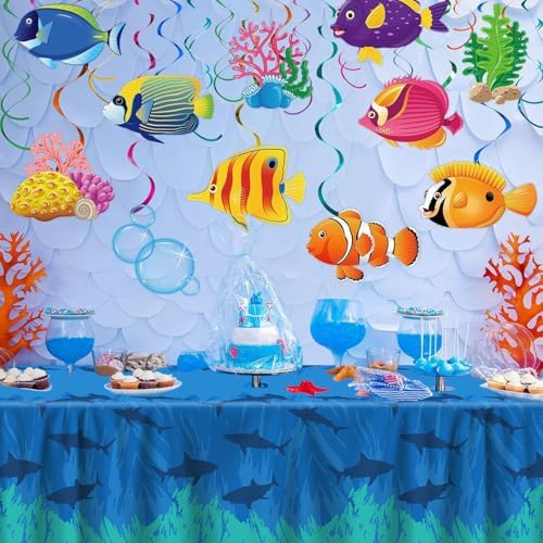 4Pcs Shark Tablecloth Ocean Theme Birthday Table Cover
