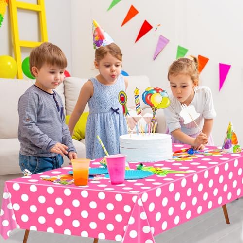 4 Pack Pink White Polka Dots Rectangular Tablecloths for Parties and Home Use